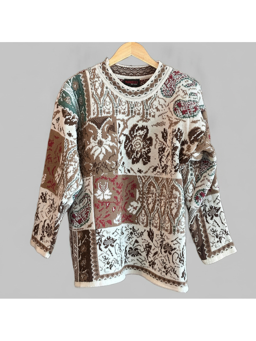 Vintage 90s Sunbelt Sportswear Sweater One Size Beige Brown Floral Paisley Knit